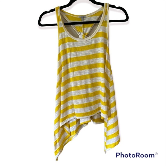 Charlotte Russe Yellow and White Striped Racer Back Knot Tank Top Asymmetrical - Picture 2 of 7